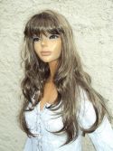 Perruque brune m&eacute;ch&eacute;e blonde longue